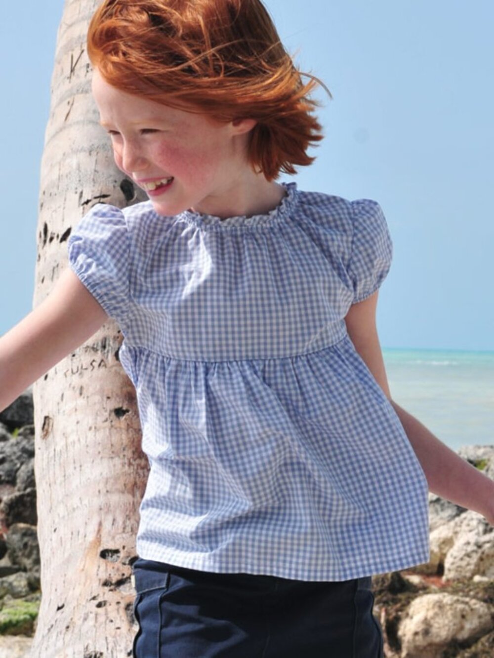 Olive Juice Girls empire waist gingham smocked blouse top
